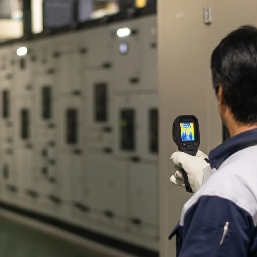 Medium-voltage switchboard room during a thermographic inspection