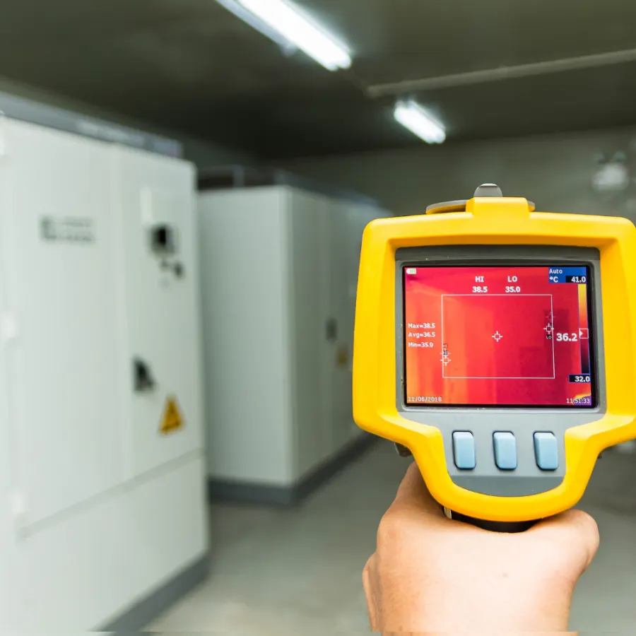 Close-up thermographic survey of a control panel