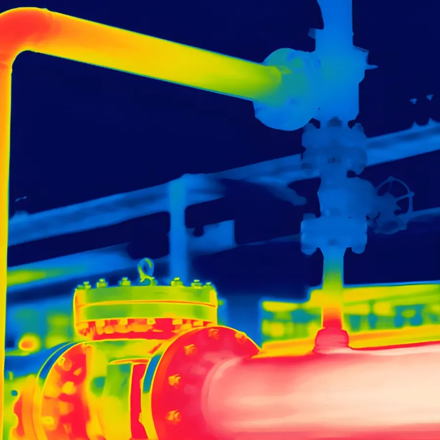 Thermogram of a flange and a high-temperature process pipe